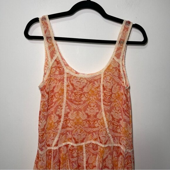 Free People women's orange Creamssicle voile slip tunic dress damask in size XS - Picture 3 of 7